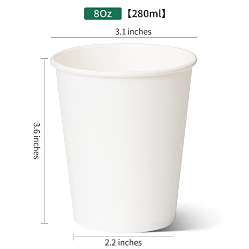 8 Oz Disposable Paper Coffee Cups - White, 1000 Pack, Suitable for Hot & Cold Drinks