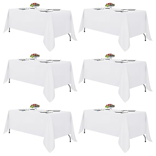 White 6 Pack 70x120 Inch Table Cloths for Rectangular Tables - Fitable