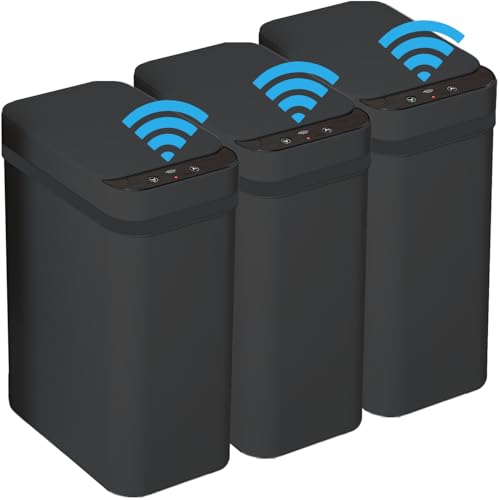 Yatmung Black 2.5 Gallon Touchless Bathroom Trash Can - 3 Pack