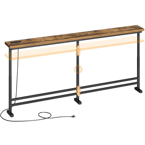 YATINEY Rustic Brown & Black 70.9" Adjustable Console Table with Power Outlet - Narrow Sofa Table for Living Room & Entryway, Model CT08UBR