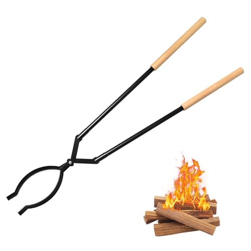 42-Inch Heavy-Duty Firewood Tongs - Black Portable Fire Pit Grabber