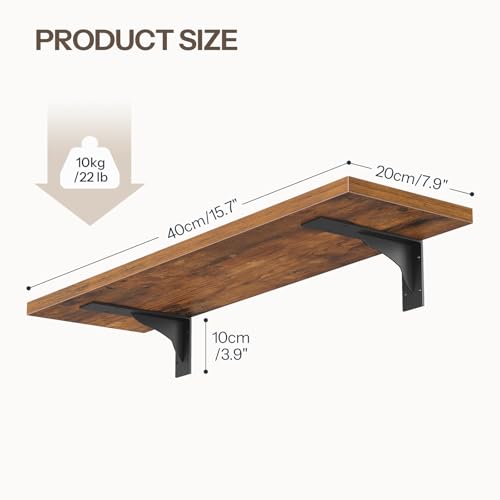 Rustic Brown & Black 15.7-Inch Wall Floating Shelves Set of 2