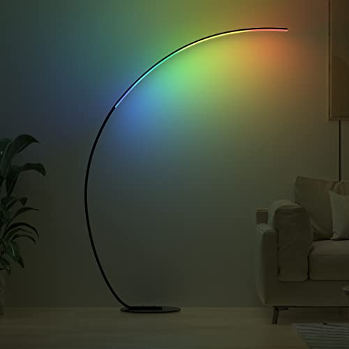 RGBW Modern 69-Inch Arched Floor Lamp with Remote Control - Black, Dimmable & Color Changing for Living Room & Bedroom