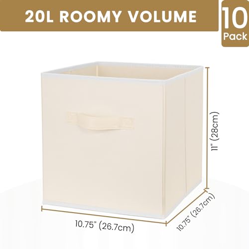Criusia 10 Pack Beige 11-Inch Collapsible Fabric Storage Bins for Closet & Shelves
