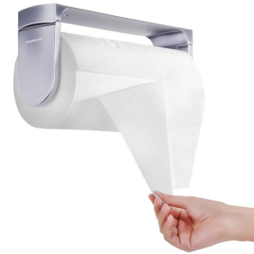 simpletome ONE Hand Paper Towel Holder Under Cabinet Pearl Chrome Silver