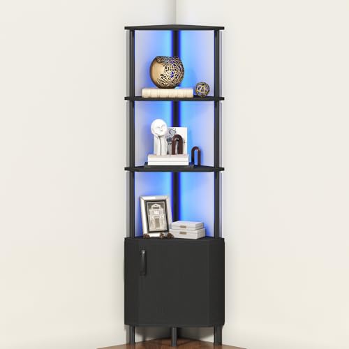 HOOBRO Black Corner Shelf Cabinet with LED Light, 5-Tier Industrial Storage
