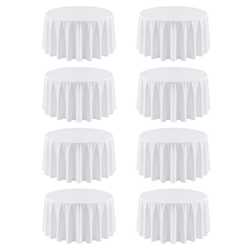 White Round Tablecloth 120 Inch - 8 Pack for 48-96 Inch Tables - Wrinkle-Resistant Polyester