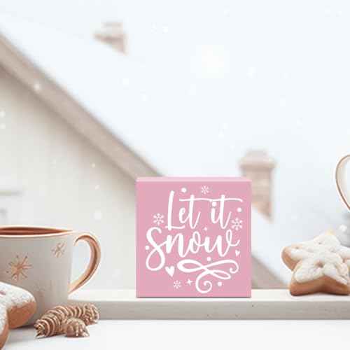 Let It Snow Decor, Pink Winter Decor for Home Table, Pink Snowman Decorations, Funny Winter Christmas Decorations 5 x 5 inches