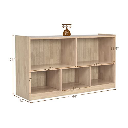 Costzon Natural Wooden 2-Tier 5-Cube Kids Bookcase & Toy Storage Organizer
