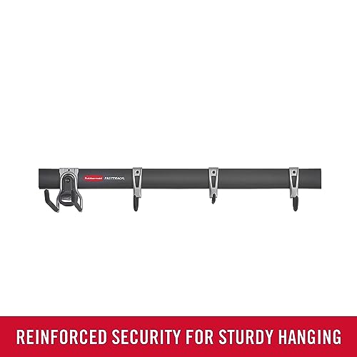 Rubbermaid FastTrack Garage Storage Utility Hooks Kit - 1 Rail & 4 Hooks, Heavy Duty Black