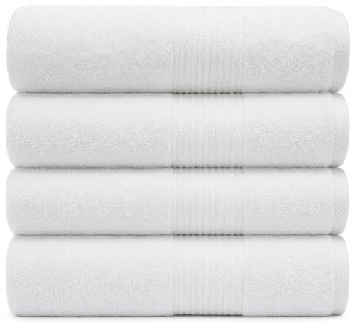 White Luxury Bath Towels 4 Pack 650 GSM - Large 34x56 Inches, Bumble Towels