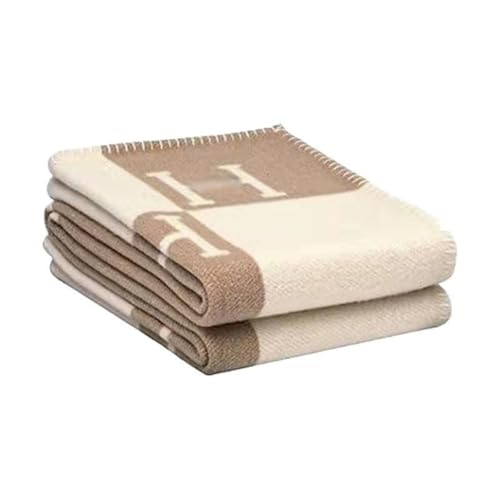 Fcteap Khaki Wool Plaid Throw Blanket - Soft Thick Faux Fleece Cozy Bed Couch
