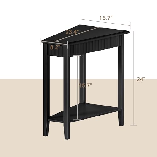ChooChoo Fluted Wedge Side Table - Black 1 Pack with 2-Tier Storage
