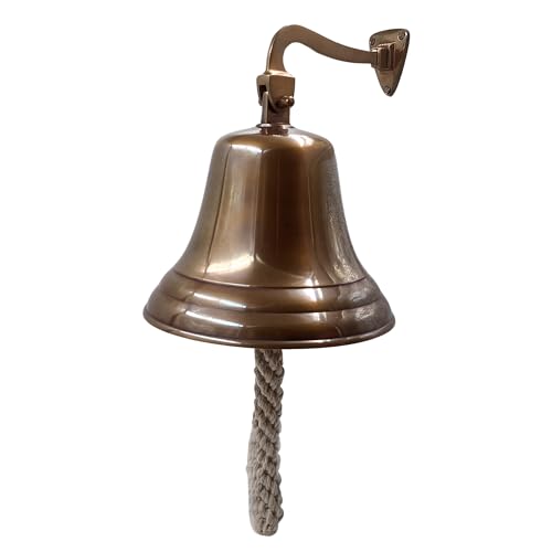 7-inch Solid Brass Wall Mount Ship Bell - Antique Maritime Hanging Bell for Reception, School, Outdoor & Indoor Use by The Metal Magician