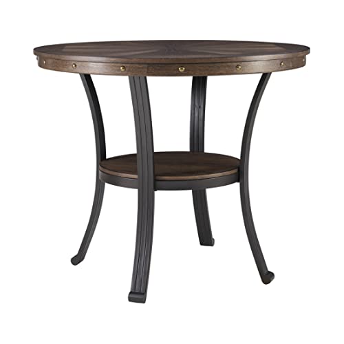 Powell Franklin Small Side Table with Woodgrain Top & Vintage Brass Detailing