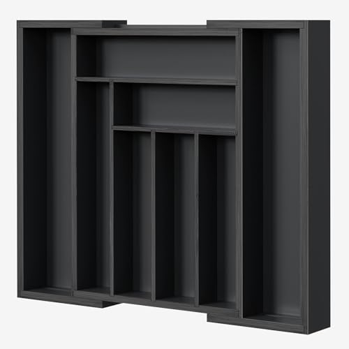 Black Expandable Bamboo Drawer Organizer for Utensils - Large