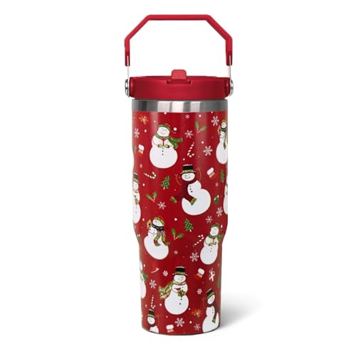 Christmas Snowman 30oz Travel Tumbler with Lid & Straw – Insulated Cup, Handles