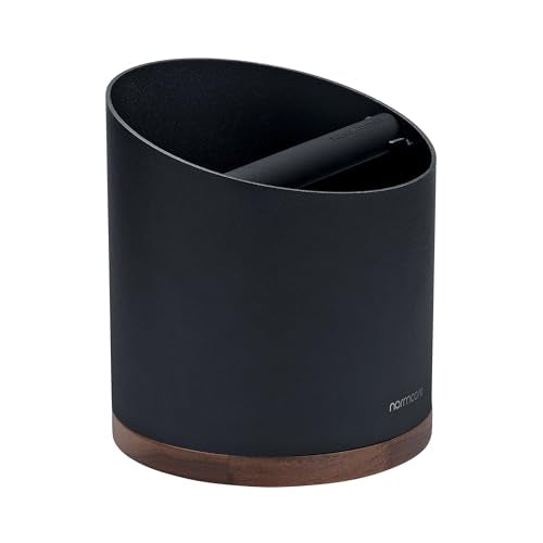 Normcore Espresso Knock Box 1L - Black Stainless Steel with Walnut Base