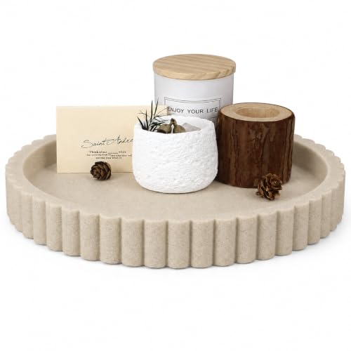 Beige Round Decorative Tray for Coffee Table - 11 Inch Modern Resin Decor - Variation of THIS listing