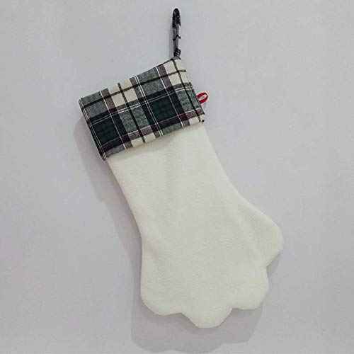 SherryDC Cat Paw Christmas Stockings, Plush & Plaid Hanging Socks for Holiday and Christmas Decorations, Green