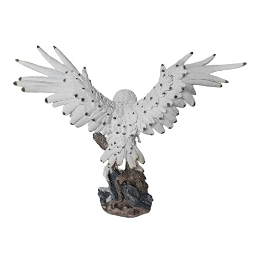ICE ARMOR 18.5 in Yellow-Eyed Snow Owl Decor Sculpture | White Owl Figurine, Shelf & Table Statue, Medium-Large Variation 54689-White