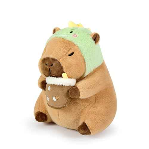 Ditucu Cute Capybara Plush Pillow Dinosaur Drinking Milk Tea Stuffed Animal Capibara Plushies Toys Gifts for Kids Brown 11 inch