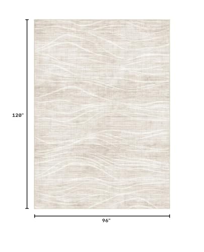 WITSHOCK 8x10 Beige Modern Washable Area Rug for Living Room & Bedroom