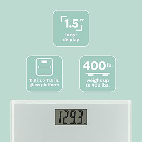 Conair Weight Watchers Digital Glass Bathroom Scale 11.9x11.9x0.7 Inches, 400lb Capacity