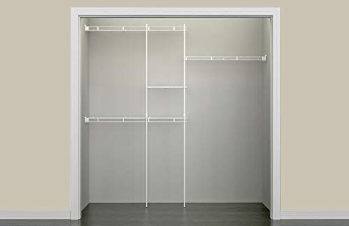 Wire Closet Organizer System - Adjustable 5 to 8 Ft. with Shelves, Hardware, No Shoe Rack - White