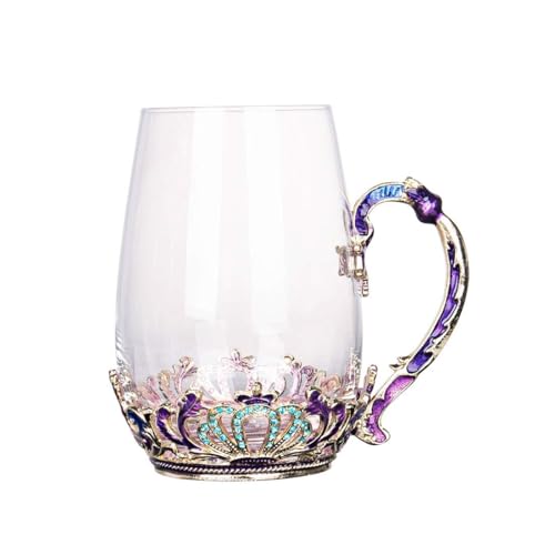 SWTHONY 12OZ Glass Fancy Tea Cup Mug with Spoon European Style Carved Flowers Gift Box