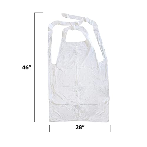MT Products 2 Mil White Disposable Waterproof Aprons 46x28 Inches - Bulk 100 Pack
