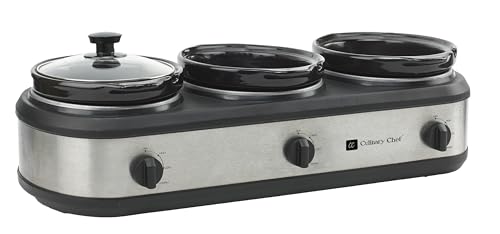 Triple Slow Cooker Buffet Server 2.5 Qt Each Food Warmer Stainless Steel