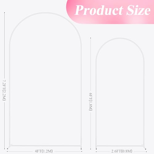 Wedding Arch Backdrop Stand Set 7.2FT & 6FT White Metal Frame - Elegant Party Decor