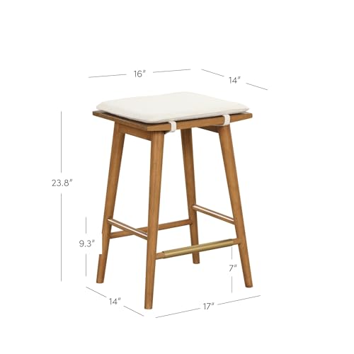Medium Brown/White Boucle Counter Height Backless Barstool with Upholstered Cushion