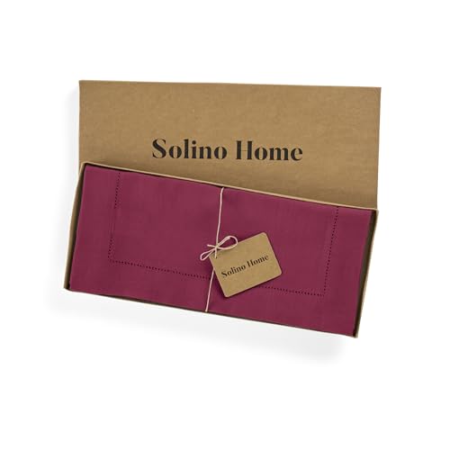 Solino Home Beet 14x60 Inch Pure Linen Table Runner with Hemstitch - Durable & Elegant