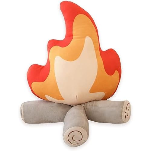 Simulation Campfire Plush Pillow, Flame Stuffed Plush Toy Room Decoration Birthday Xmas Gift for Kids (11.8Inch)
