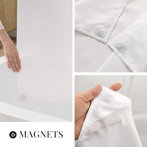 White Cotton Blend Shower Curtain Set with Liner - 71x74 Inches, No Hooks, Water-Repellent