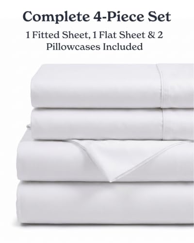 Queen Cooling Sheet Set - Beckham Hotel Collection White 4-Piece, Hypoallergenic & Durable