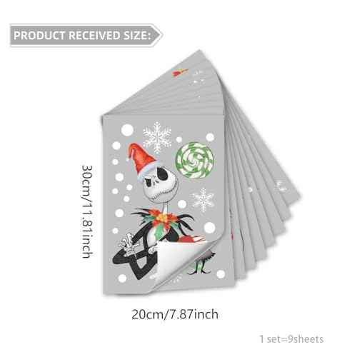 Halloween Christmas Before Window Clings Nightmare Stickers Decorations 9 Sheets for Glass Windows Decorations Fridge Mirror Decal