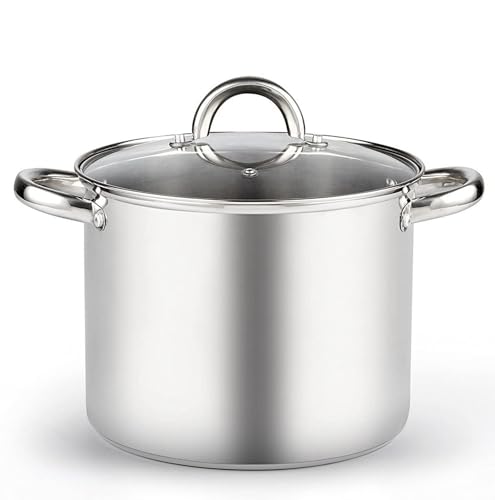 Cook N Home 8 Quart Stainless Steel Stock Pot with Lid - Silver, Induction Compatible, Oven & Dishwasher Safe