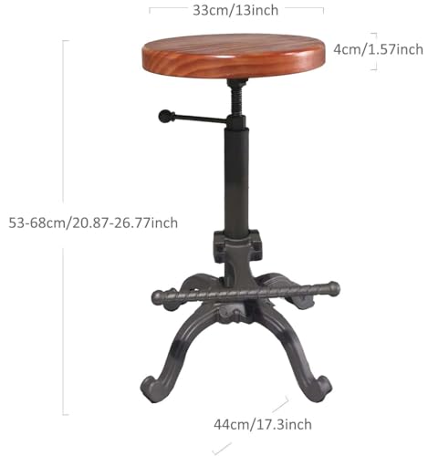 Industrial Wooden Tractor Stool Dark Brown Adjustable Height Bar Stool