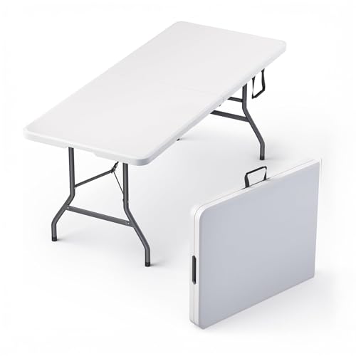 White 6FT Foldable Camping & Dining Table with Handle - Heavy Duty Portable