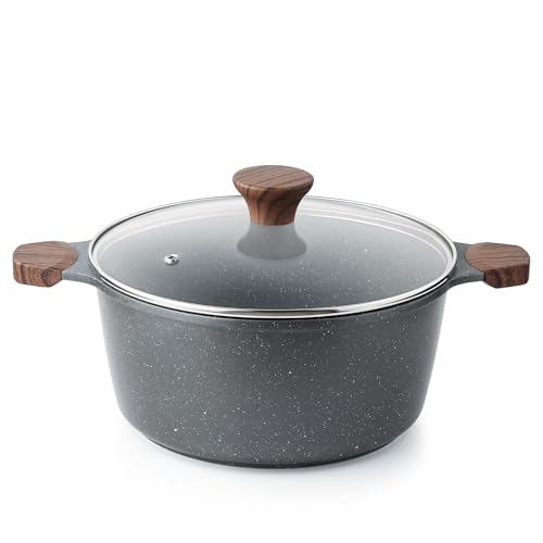 Nonstick Stock Pot with Lid 4.5 Quart Gray - Induction Compatible, Easy to Clean