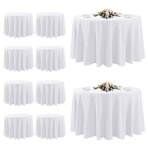 White Round Tablecloth 120 Inch Pack of 10 - Stain Resistant & Washable