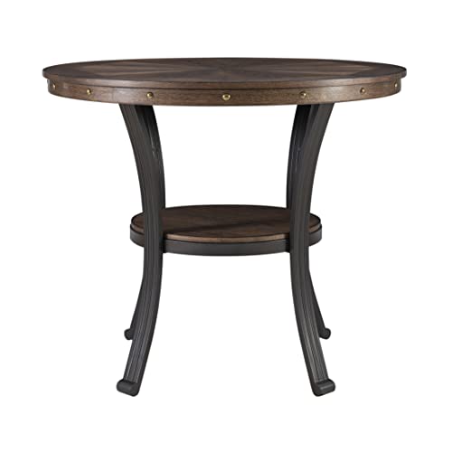 Powell Franklin Small Side Table with Woodgrain Top & Vintage Brass Detailing