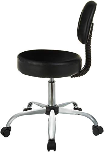 Adjustable Drafting Stool with Back Support and Wheels - Black