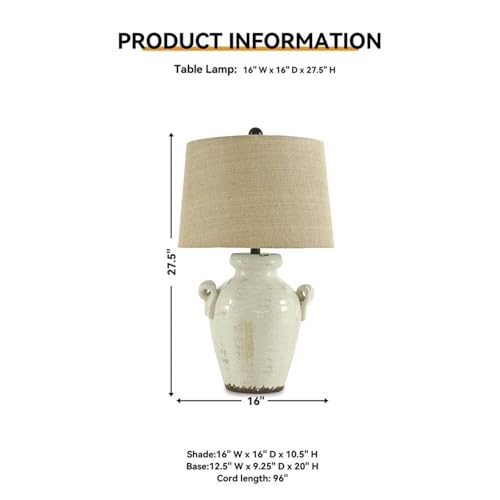 Signature Design by Ashley 27-Inch Farmhouse Ceramic Table Lamp, Cream