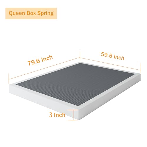 Queen Metal Box Spring Bed Base - 3 Inch Low Profile Mattress Foundation with Cover