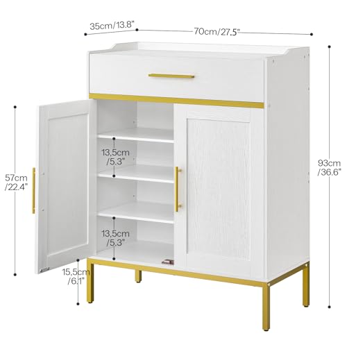 HOOBRO White & Gold 5-Tier Shoe Cabinet with Drawers - Large Wooden Entryway Organizer