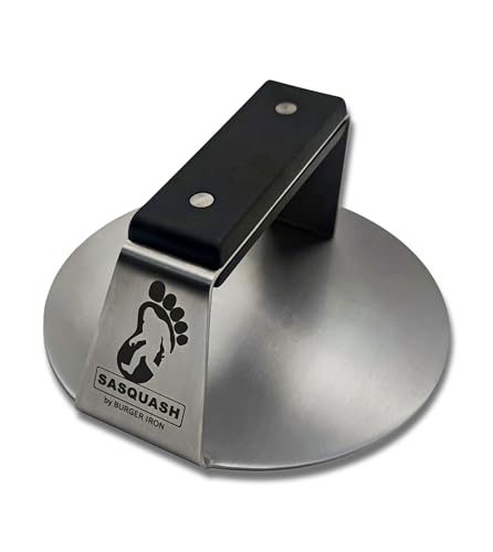 6 Inch Fully Welded Smash Burger Press - Flat Handle Control, Heavy-Duty Steel